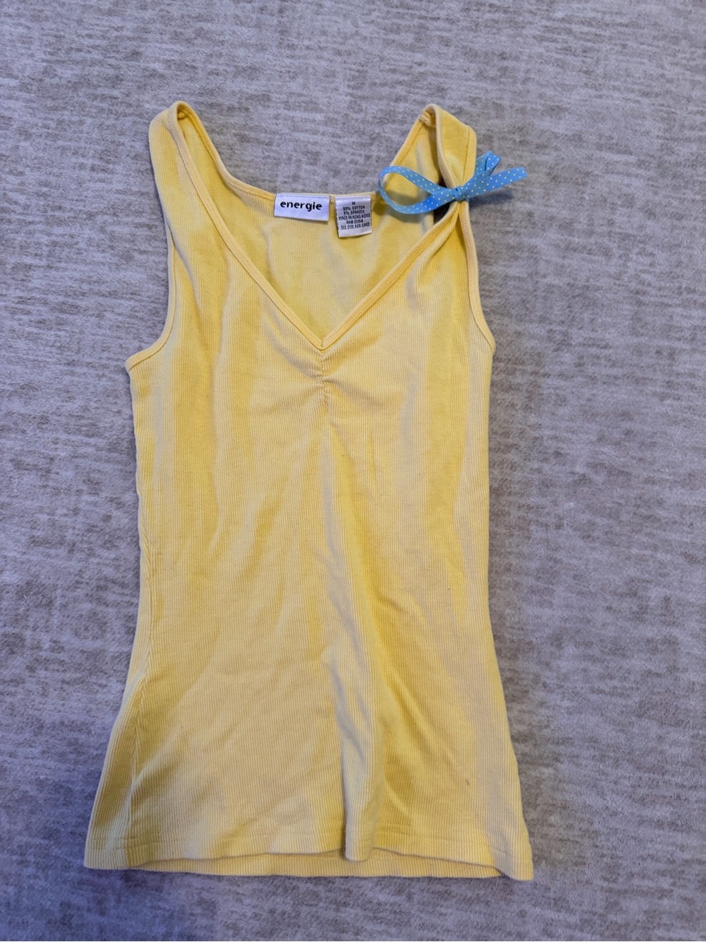 energie Yellow Ribbed V-Neck Tank Top with bow detail